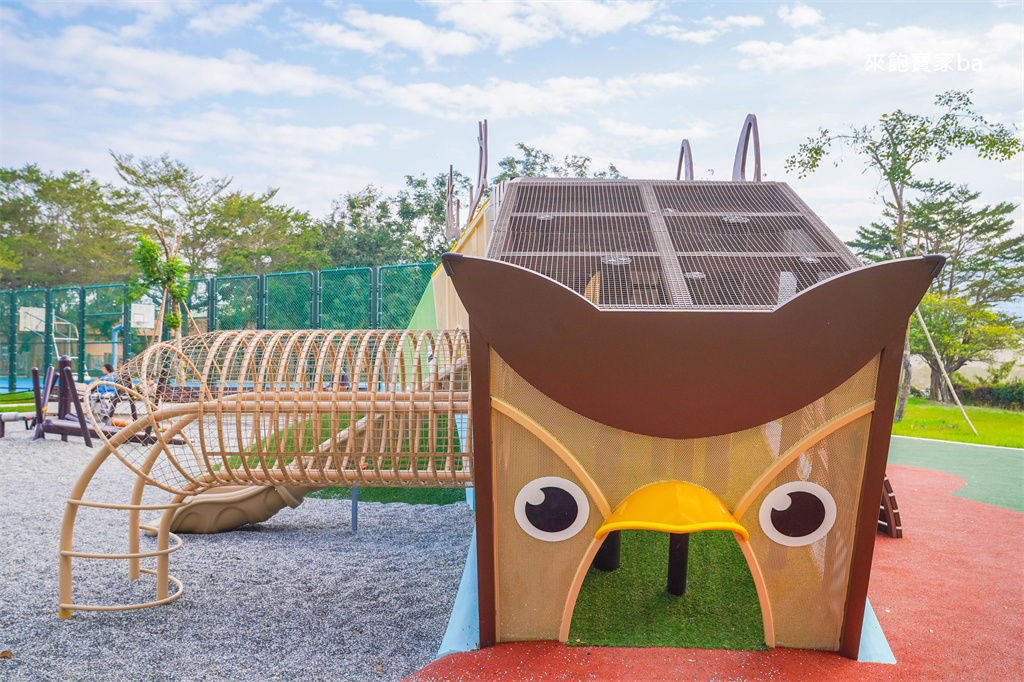 屏東特色公園【新埤鄉貓頭鷹共融公園】挑戰8公尺高貓頭鷹遊戲塔x 立體攀爬架，免費放電好去處 @來飽寶家ba