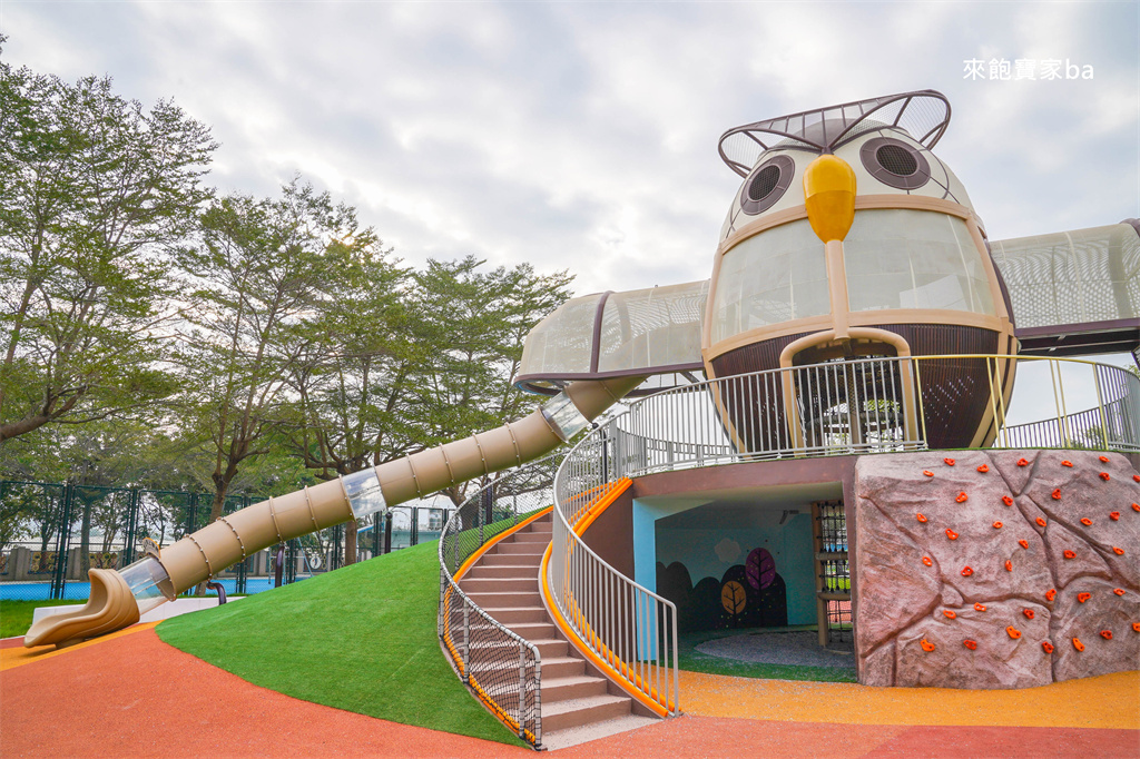 屏東特色公園【新埤鄉貓頭鷹共融公園】挑戰8公尺高貓頭鷹遊戲塔x 立體攀爬架，免費放電好去處 @來飽寶家ba